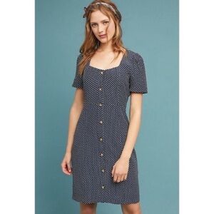 ANTHROPOLOGIE MAEVE Cecile Polka Dot Short Sleeve Dress Blue Size 6